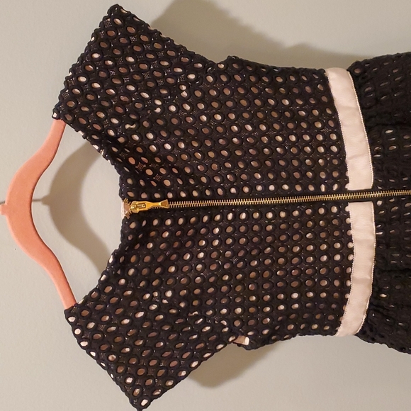 Kate Spade Black Crochet Eyelet Dress with Pink Grosgrain Ribbon Waist - Picture 8 of 11